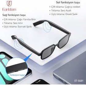 Resim Earldom SG01 BT 5.4 Kablosuz Akıllı Güneş Gözlüğü, Dahili Hoparlör, Bluetooth, Siyah 