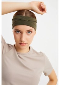 Resim Kadın Çift Taraflı Kullanım Alternatifli Pamuklu Penye Kaymaz Hafif Spor Saç Bandı Bandana - Tek Ebat / Koyu Yeşil Koyu Yeşil 