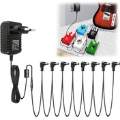Resim 9V DC Gitar Pedalı Güç Adaptörü, 1TO3/5/8WAY Bölücü Kablolarla – Düşük Gürültü, Sahne Performansları için Yüksek Sadakatli Ses, Harici Pozitif & Negatif Güç Kaynağı, Siyah ABS Fiş, Gitar Efektleri ve Elektronik Klavyeler için İdeal, Gitar Çoklu Efekt Pedalı 
