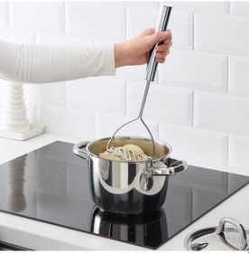 Resim Paslanmaz Çelik Kancalı Metal Patates Ezici 26-9 Cm Patates Püre Yapıcı 