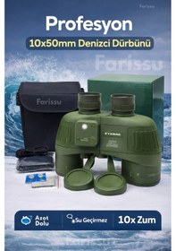 Resim Profesyön 10x50 Mm Azot Dolu Su Geçirmez Denizci Dürbünü Işıklı Pusulalı, Profesyonel Optik Dürbün Yeşil 