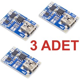 Resim Rodevino 3 Adet Tp4056 Akım Korumalı 1A Lipo Batarya Şarj Modülü (Mini Usb) 