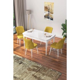 Resim Canisa Concept Nef Serisi 70 x 114 Cm, Açılabilir Mdf Mutfak Masa Takımı, Beyaz Masa ve 4 Sandalye 