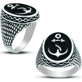 Resim Gümüş Zincir Işlemeli Çapa Erkek Yüzük 