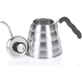 Resim Horecamark Barista Drip Kettle Termometreli Kapaklı 3. Nesil Filtre Kahve Demleme Ekipmanı 1200 ml Çelik 