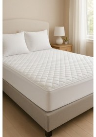 Resim Yatak Alezi Pamuklu Kapitone Fitted Full Kenar Sıvı Geçirmez Yatak Koruyucu Beyaz 