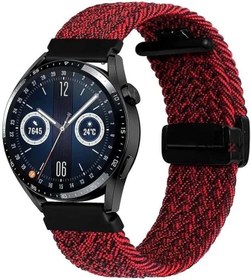 Resim Sneezy Huawei Watch 4 46mm-Watch 4 Pro İle Uyumlu 22mm FiberLink Manyetik Tokalı Kumaş Örgü Kordon Kırmızı Koyu 