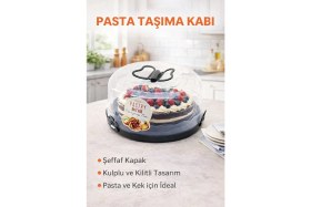 Resim Primeaks Kapaklı Kek Fanusu 26 cm - Pasta ve Kek Taşıma Kabı, Şeffaf Koruyucu Kapak 