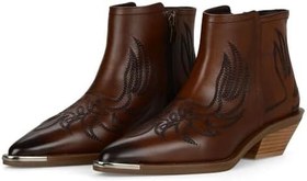 Resim Kahverengi Fermuarlı Nakışlı Kadın Kovboy Bot Biasca 