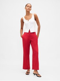 Resim GAP Kadın Kırmızı Keten Karışımlı Relaxed Straight Ankle Pantolon 