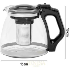 Resim Isıya Dayanıklı Büyük Cam Demlik 1700 Ml Kapasiteli, Çelik Süzgeçli Ve Kapaklı Tasarım Şeffaf 