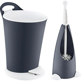 Resim Smartware Penguen Pedallı Çöp Kovası ve Klozet Fırçası Set Antrasit 