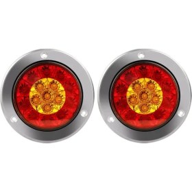 Resim 2pcs Kırmızı/amber 16 LED 4 Inç Turlu Kamyon Römorku Fren Durma Dönüş Sinyali Kuyruk Işıkları Su Geçirmez 12-24V (Yurt Dışından) 