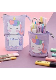Resim Valkyrie Unicorn Uzayabilen Teleskopik Kalem Kutu Makyaj Çantası Çok Amaçlı Çanta Mor 
