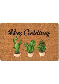 Resim Renkli Kaktüsler Temalı Coco Görünümlü Dekoratif Kapı Önü Ve Iç Mekan Paspası Yıkanabilir Nem Alıcı Düz 