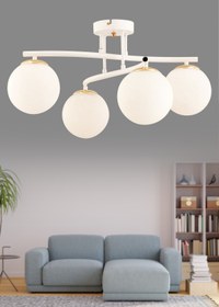 Resim avimonaydınlatma ROMERO 4'LÜ BEYAZ GLOB CAMLI BEYAZ PLAFONYER AVİZE Salon Yemek Masası Üstü Hol Yatak Odası 