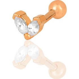 Resim Gümüş Rose Zirkon İki Taşlı Tragus Helix Piercing Küpe 