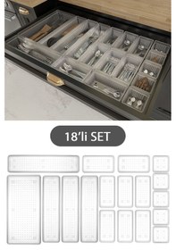 Resim 18'li Modüler Set Kaşıklık Çekmece Içi Düzenleyici Çatal Kaşık Bıçak Düzenleme Organizeri Şeffaf 