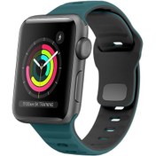 Resim iOs Watch Uyumlu İçin 42mm Dalga Doku Ters Toka Silikon Saat Bandı Yeşil Siyah 