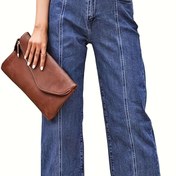 Resim Kadınlar için Şık Esnek Kısa Geniş Paça Kot Pantolon - Yüksek Bel, Yırtık Etek, Orta Bel, Rahat Kalıp kot Siyah, Makinede Yıkanabilir 