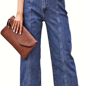 Resim Kadınlar için Şık Esnek Kısa Geniş Paça Kot Pantolon - Yüksek Bel, Yırtık Etek, Orta Bel, Rahat Kalıp kot Siyah, Makinede Yıkanabilir 