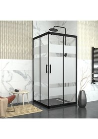 Resim Tekno Duş Black Vega 6mm Kumlamalı Cam Kare Duşakabin Yarı Beyaz 