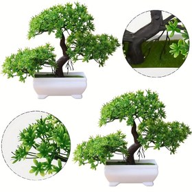 Resim 2 adet Beyaz Potlarda Yapay Bonsai Ağaçları - Taze Yeşil Dallar, Ev Dekorasyonu İçin Gerçekçi Plastik Bitki, Oturma Odası, Ofis veya Kitaplık İçin İdeal - Anneler Günü, Babalar Günü, Mezuniyet ve Daha Fazlası İçin Mükemmel - İç/Dış Mekan Kullanımı, Elektrik Gerektirmez, Ofis Dekorasyonu | Gerçekçi Bitki Tasarımı | Plastik Yapı, Bonsai Ağacı 