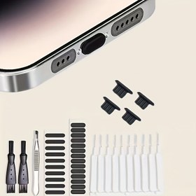 Resim iPhone/Type-C Telefon Temizlik Bakım Kiti, Toz Tıkaçları, Hoparlör Koruyucuları, Cımbızlar ve Klavye Temizleme Fırçası - Pil Gerektirmez 