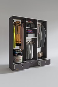 Resim Kenzlife Giysi Dolabı 3 Bölmeli 3 Çekmeceli Hamit150 Gri Dolap Kapaksız 