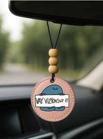 Resim Cekuonline Tasarım Deri Süslemeli Desenli Tematik Dikiz Araç Aynası Süsü Açık Pembe - Vizyonsuz 