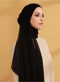 Resim Tuva Şal İç Boneli Şifon Hazır Türban - Siyah - Tuva 