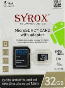 Resim Syrox 32 GB MicroSDHC Class 10 UHS-I Hafıza Kartı + Adaptör 