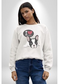 Resim Seni Seviyorum Bulldog Unisex Beyaz Baskılı Sweatshirt Beyaz 