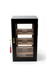 Resim Elektronik Nemlendiricili 3 Raflı Puro Kutusu Humidor Gold Mat Siyah 
