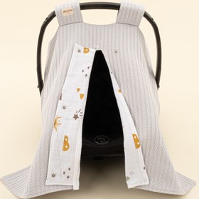 Resim Puset Örtüsü - Çift Taraflı - Açık Gri Örgü - Galaksi ve Harfler 