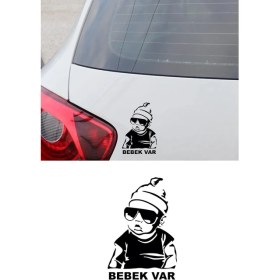 Resim Siyah Renk Arabada Bebek Var Oto Sticker Etiket 20 cm 