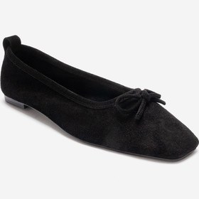 Resim Luvishoes Sosa Siyah Süet Hakiki Deri Küt Burunlu Fiyonklu Kadın Babet Ayakkabı Siyah 