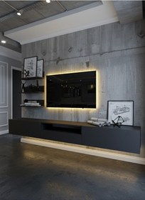 Resim Resital Ledli Duvara Monte Tv Sehpası - Antrasit - W6018-4 Çok Renkli 