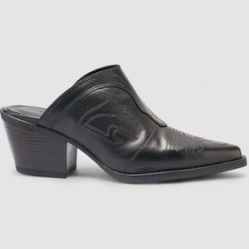 Resim %100 Hakiki Deri Siyah Kadın Kovboy Terlik Siyah 