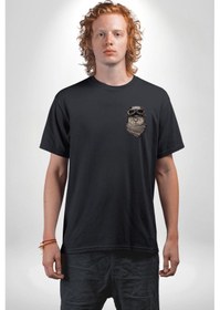 Resim Kasket Bandana Motorcu Kedi Siyah Oversize Unisex Ön Sol Yan Minimal Baskılı Tişört Koyu Siyah 
