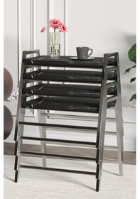 Resim Zigon Sehpa , Aden 4'lü Tepsi Zigon Sehpa Takımı Gümüş Metal - Siyah Mermer Tabla Gümüş-siyah Mermer 