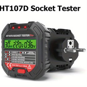 Resim HT107D Soket Test Cihazı AC Gerilim Tespit RCD Testi AB Fişi Toprak Sıfır Hattı Fiş Polarite Faz Kontrolü Profesyonel Araçlar 