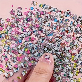 Resim Sanrio 5 Yaprak Rastgele Stil HelloKittys Tırnak Çıkartmaları, Sanrio Kitty Cat 3D Tırnak Dekoratif Stickerlar Karikatür Sevimli Tırnak Süslemeleri Kadınlar İçin 