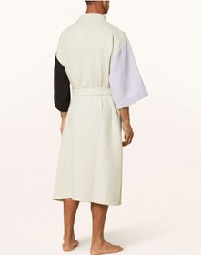 Resim Unisex Kimono, Renk Bloklu, Şal Yakalı, %60 Pamuk, 125 Cm Uzunluk Mor 