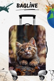 Resim Bagline Likralı Esnek Kumaş Yavru Kedi Baskılı Dayanıklı Valiz ve Bavul Kılıfı 