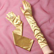 Resim Kadınlar için Zarif Uzun Saten Eldiven Çifti, Gelinlik Düğün Parti Süs Eldiveni, Sarı Uzun Eldiven 