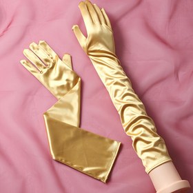 Resim Kadınlar için Zarif Uzun Saten Eldiven Çifti, Gelinlik Düğün Parti Süs Eldiveni, Sarı Uzun Eldiven 