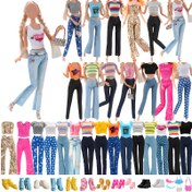 Resim 20 adet 30 cm/11.82 kadın bebek kıyafeti, rastgele tarzlar 6 adet pantolon, 6 adet üst, 5 çift ayakkabı, 2 çanta, 1 başlık çok iyi hediye, Noel, doğum günü hediyesi, bebekler dahil değildir 