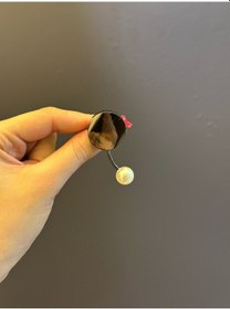 Resim Çelik Füme İnci Boncuklu Tasarım Broş Yaka Giyim Aksesuarı 5 x 3 CM Renkli 