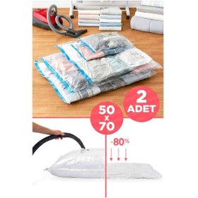 Resim 2 Adet Vakumlu Hurç Vakumlu Poşet Pratik Vakumlu Saklama Hurcu Poşet Large 50x70 Gri 